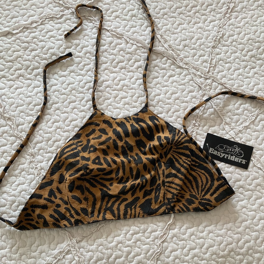 Easy Riders  Animal Print Leather Halter Top